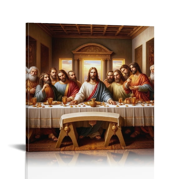 Vintage Jesus Last Supper Canvas Wall Art Print , Christian Pictures Canvas Print Posters Wall Decor, Religious Christian Gifts Wall Art Home Decor for Church Living Room Dining Room Decor Framed 