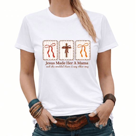 Vintage Jesus Made Her A Mama Religious Christian Motherhood Graphic Tees Womans Casual Tshirt Tops Black/White S-5XL