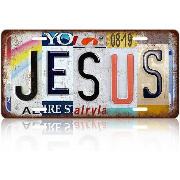Vintage Jesus Metal Tin Sign License Plate Wall Decor 12 x 6 Inches