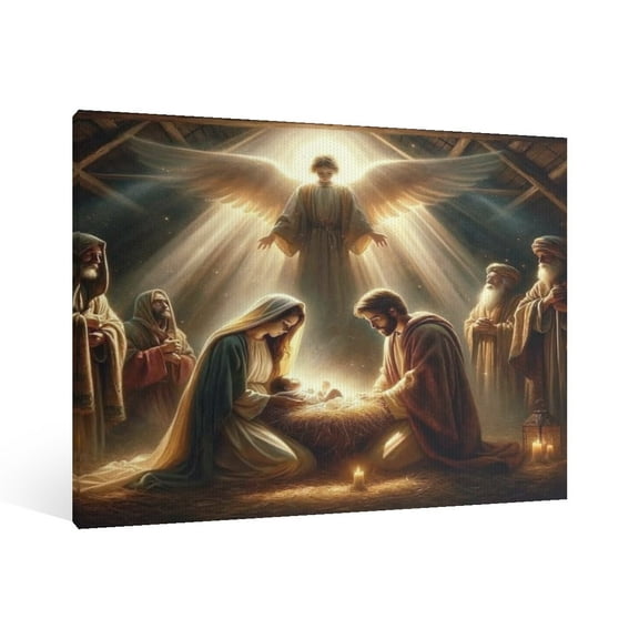 Vintage Jesus Nativity Scene Canvas Wall Art Paint , Christian Jesus Wall Art Decor,Christmas Wall Religious Artwork for Prayer Church Home Living Room,Bedroom Wall Decor Framed
