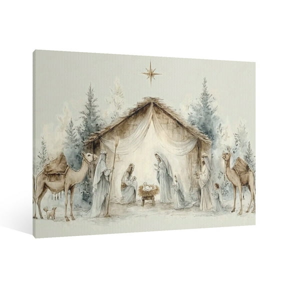 Vintage Jesus Nativity Scene Canvas Wall Art Paint , Christian Jesus Wall Art Decor,Christmas Wall Religious Artwork for Prayer Church Home Living Room,Bedroom Wall Decor Framed