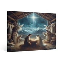 Vintage Jesus Nativity Scene Canvas Wall Art Paint Framed , Christian Watercolor Jesus Wall Art Decor,Christmas Wall Religious Artwork for Home Living ,Bedroom Wall Decor