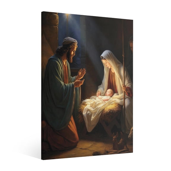 Vintage Jesus Nativity Scene Canvas Wall Art Paint Framed , Christian Watercolor Jesus Wall Art Decor,Christmas Wall Religious Artwork for Home Living Room,Bedroom Wall Decor