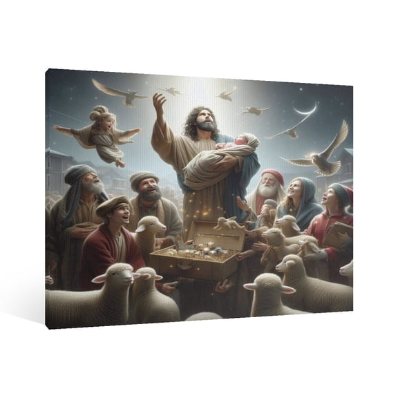 Vintage Jesus Nativity Scene Canvas Wall Art Paint Framed , Christian Watercolor Jesus Wall Art Decor,Christmas Wall Religious Artwork for Home Living Room,Bedroom Wall Decor