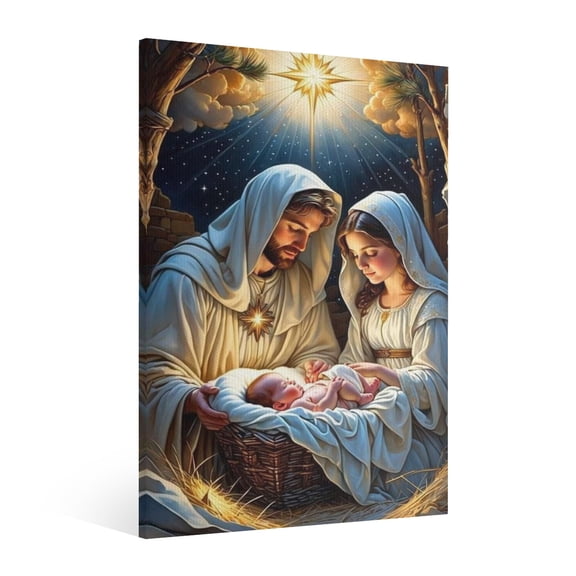 Vintage Jesus Nativity Scene Canvas Wall Art Paint Framed , Christian Watercolor Jesus Wall Art Decor,Christmas Wall Religious Artwork for Home Living Room, Wall Decor