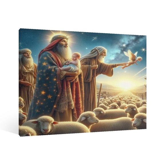 Vintage Jesus Nativity Scene Canvas Wall Art Paint Framed , Christian Watercolor Jesus Wall Art Decor,Christmas Wall Religious Artwork for Home Living Room Wall Decor