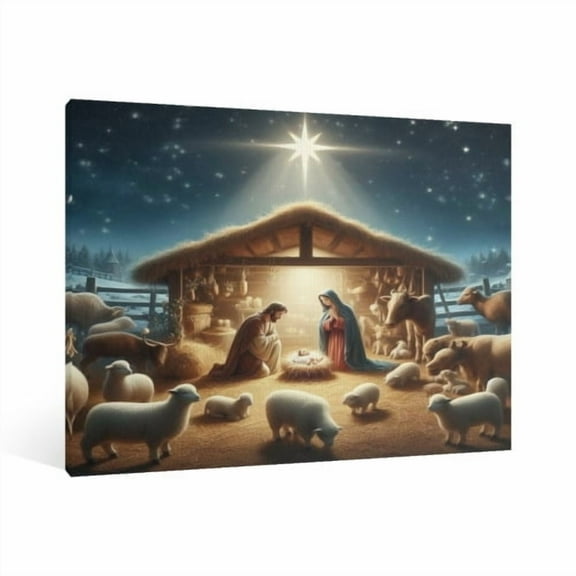 Vintage Jesus Nativity Scene Canvas Wall Art Paint Framed , Christian Watercolor Jesus Wall Art Decor,Christmas Wall Religious Artwork for Home Living Room,Bedroom Wall Decor