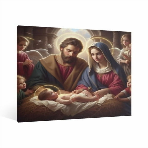 Vintage Jesus Nativity Scene Canvas Wall Art Paint Framed , Christian Watercolor Jesus Wall Art Decor,Christmas Wall Religious Artwork for Home Living Room,Wall Decor