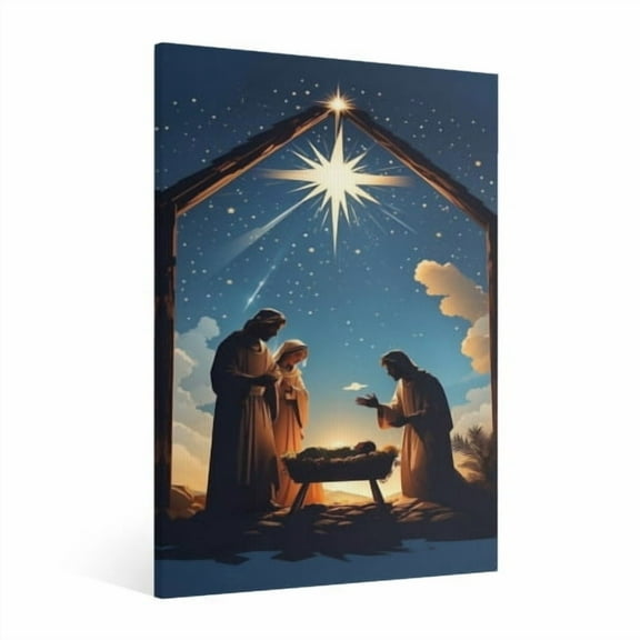 Vintage Jesus Nativity Scene Canvas Wall Art Paint Framed , Christian Watercolor Jesus Wall Art Decor,Christmas Wall Religious Artwork for Home Living Room,Bedroom Wall Decor