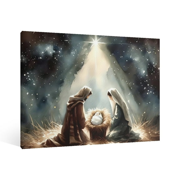 Vintage Jesus Nativity Scene Canvas Wall Art Paint Framed , Christian Watercolor Jesus Wall Art Decor,Christmas Wall Religious Artwork for Home Living Room,Bedroom Wall Decor