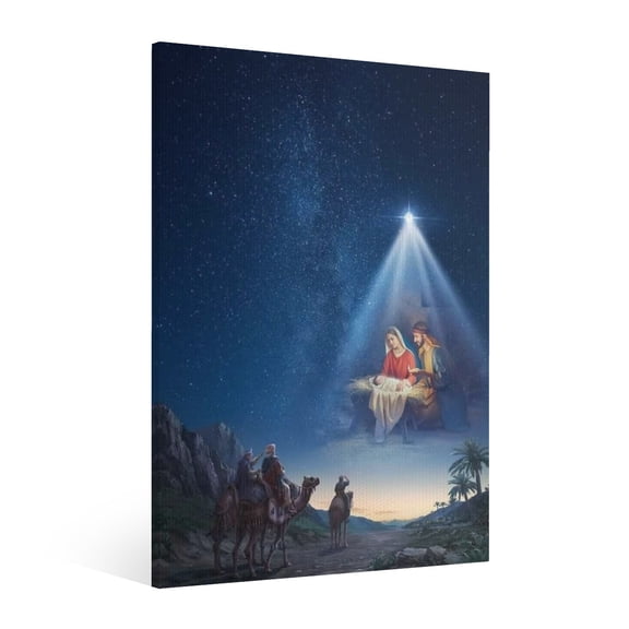 Vintage Jesus Nativity Scene Canvas Wall Art Paint Framed , Christian Watercolor Jesus Wall Art Decor,Christmas Wall Religious Artwork for Home Living Room,Bedroom Wall Decor