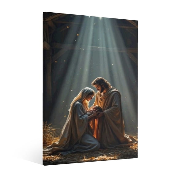 Vintage Jesus Nativity Scene Canvas Wall Art Paint Framed , Christian Watercolor Jesus Wall Art Decor,Christmas Wall Religious Artwork for Home Living Room,Bedroom Wall Decor