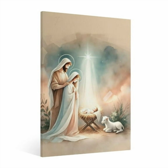 Vintage Jesus Nativity Scene Canvas Wall Art Paint Framed , Christian Watercolor Jesus Wall Art Decor,Christmas Wall Religious Artwork for Home Living Room,Bedroom Wall Decor