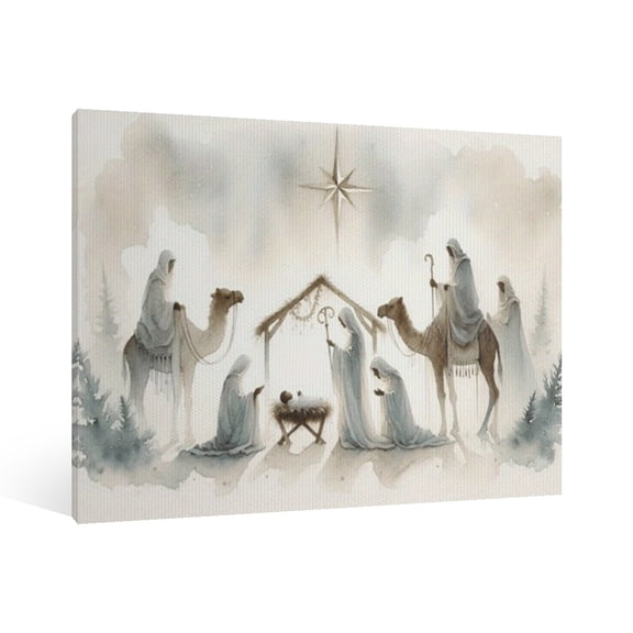 Vintage Jesus Nativity Scene Canvas Wall Art Paint Framed , Christian Watercolor Jesus Wall Art Decor,Christmas Wall Religious Artwork for Home Living Room,Bedroom Wall Decor