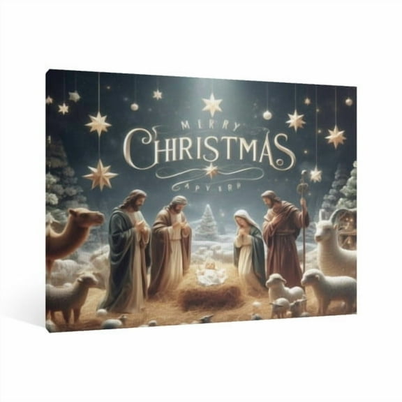 Vintage Jesus Nativity Scene Canvas Wall Art Paint Framed , Christian Watercolor Jesus Wall Art Decor,Christmas Wall Religious Artwork for Home Living Room,Bedroom Wall Decor