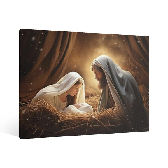 Vintage Jesus Nativity Scene Canvas Wall Art Paint Framed , Christian Watercolor Jesus Wall Art Decor,Christmas Wall Religious Artwork for Home Living Room,Bedroom Wall Decor