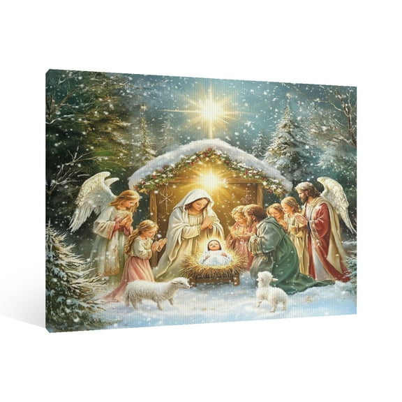 Vintage Jesus Nativity Scene Canvas Wall Art Paint Framed , Christian Watercolor Jesus Wall Art Decor,Christmas Wall Religious Artwork for Home Living Room,Bedroom Wall Decor