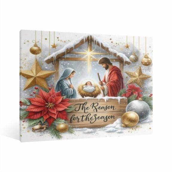 Vintage Jesus Nativity Scene Canvas Wall Art Paint Framed , Christian Watercolor Jesus Wall Art Decor,Christmas Wall Religious Artwork for Home Living Room,Bedroom Wall Decor