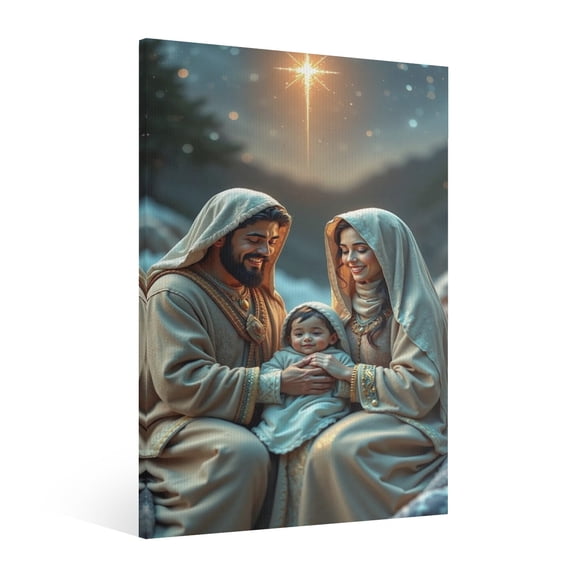 Vintage Jesus Nativity Scene Canvas Wall Art Paint Framed , Christian Watercolor Jesus Wall Art Decor,Christmas Wall Religious Artwork for Home Living Room Wall Decor