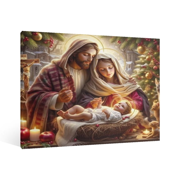 Vintage Jesus Nativity Scene Canvas Wall Art Paint Framed , Christian Watercolor Jesus Wall Art Decor,Christmas Wall Religious Artwork for Home Living Room,Bedroom Wall Decor