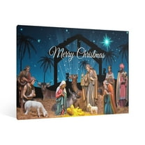 Vintage Jesus Nativity Scene Canvas Wall Art Paint Framed , Christian Watercolor Jesus Wall Art Decor,Christmas Wall Religious Artwork for Home Living Room,Bedroom Wall Decor