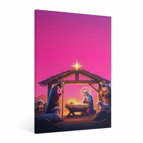 Vintage Jesus Nativity Scene Canvas Wall Art Paint Framed , Christian Watercolor Jesus Wall Art Decor,Christmas Wall Religious Artwork for Home Living Room,Bedroom Wall Decor