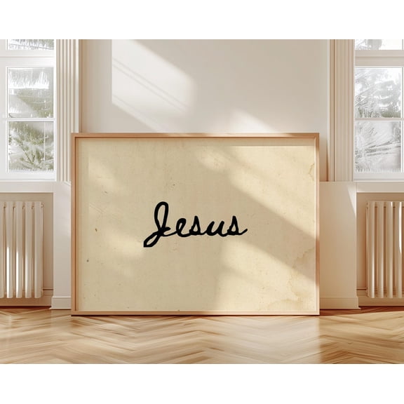 Vintage Jesus Print Neutral Christian Wall Art Horizontal, Unframed Canvas 24x36in