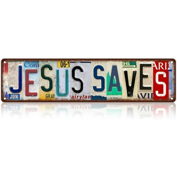 Vintage Jesus Saves Wall Decor Street Signs Metal Tin Signs 16 x 4 Inches