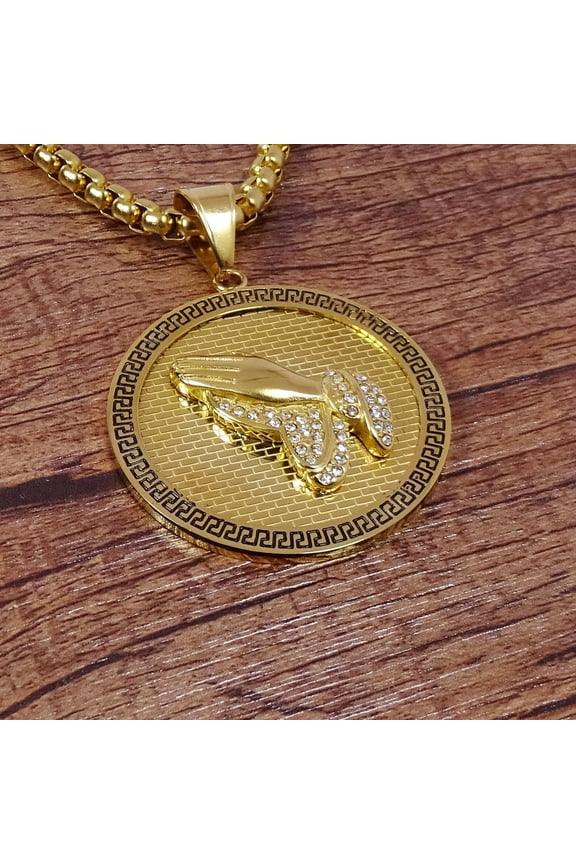 Vintage Jewelry 14K Yellow Gold Pendant Necklace Zircon Prayer Praying Hand Non-fading Men's Necklace Gift Accessory