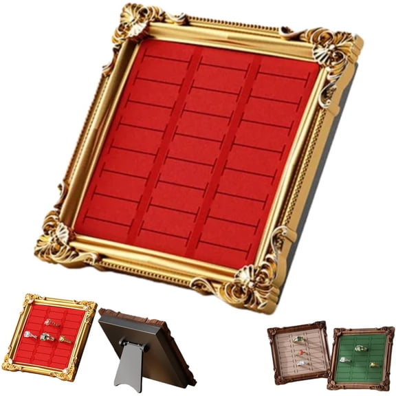 Vintage Jewelry Display Stand with Frame Tray Elegant European Style Ring & Earring Holder for Dressing Table,Store Counter,Wedding Storage Dish Gift for Women