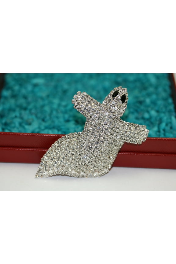 Vintage Jewelry Giant Adorable Rhinestone Spooky Flying Ghost Halloween Pin Brooch