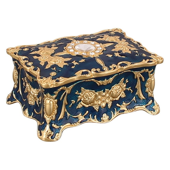 Vintage Jewelry Organizer Box - Metal Trinket Storage Box Ornate Treasure Chest Box Jewelry Decorative Keepsake Ornate Organizer Birthday Christmas Gift for Girl Women Home Decor