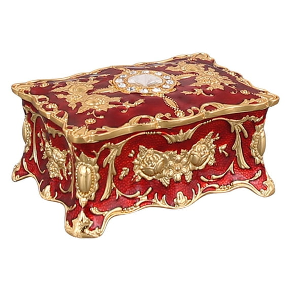 Vintage Jewelry Organizer Box - Metal Trinket Storage Box Ornate Treasure Chest Box Jewelry Decorative Keepsake Ornate Organizer Birthday Christmas Gift for Girl Women Home Decor