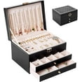 thumbnail image 1 of Vintage Jewelry Organizer Box for Ring and Necklace, Large PU Leather Earring Organizer Holder of the drawer for Christmas Birthday Valentine Gift -Black, 1 of 7