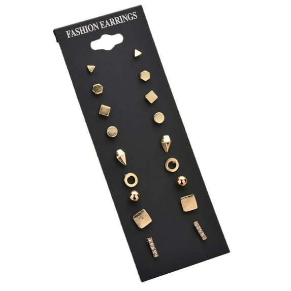 Vintage Jewelry Set of 9 Pairs Gold Silver Stud Earrings Minimalist Fashion Round Square Geometric Ear Studs Earrings Birthday Gift