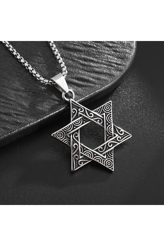 Vintage Jewish Star of David Pendant Necklace 14K White Gold Men Women Jewish Hebrew Faith Amulet Jewelry Gift