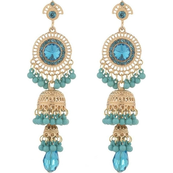 Vintage Jhumka Jhumki Tassel Drop Dangle Earrings Indian Ethnic Beaded Bell Statement Antique Traditional Earring for Women Crystal Wedding Party Festival Bohemian Bollywood Jewelry Gift