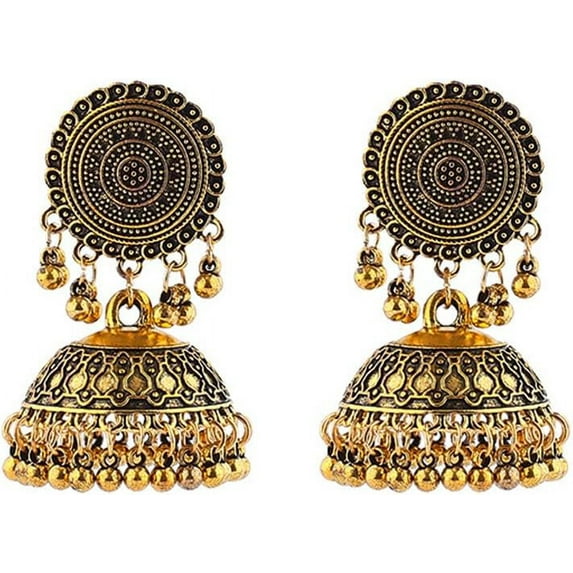 Vintage Jhumkas Indian Earrings for Women Wedding Statement Ethnic Gypsy Dangle Chandelier Earring Bohemian Temple Jhumki Oxidized Antique Bollywood Jewelry Gifts Festival Wear