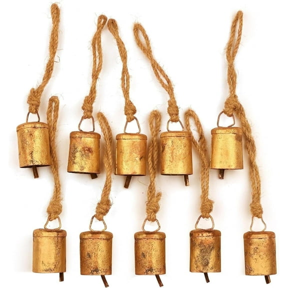 Vivanta Rustic Gold Metal Craft Bells Set of 10 Vintage 3.15 DIY Holiday Ornaments for Wreaths, Wind Chimes, Home Decor & Gift Ideas
