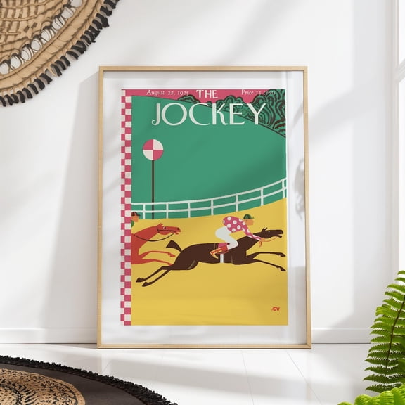 Vintage Jockey Horse Racing Mid Century Equestrian Wall Art, Unframed Canvas 8x10in