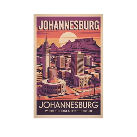 Vintage Johannesburg Cityscape Retro South African Tourism with Skyline & Wildlife Print Poster