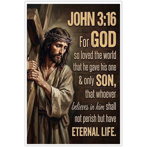 Vintage John 3 16 Bible Verse Wall Art Jesus Christ Cross Christian Poster