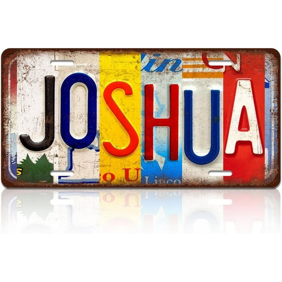 Vintage Joshua Metal Tin Sign License Plate Wall Decor 12 x 6 Inches