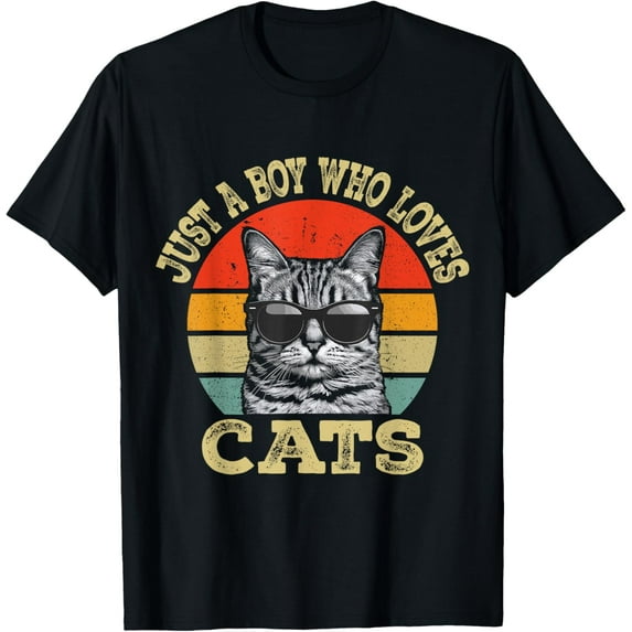 Vintage Just A Boy Who Loves Cats Boy Kid Cat Lover For Boys T-Shirt
