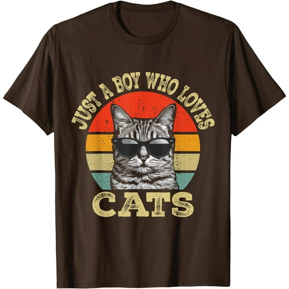 Vintage Just A Boy Who Loves Cats Unisex T-Shirt for Men Women Kids Toddler,Dark Chocolate Color,Size 4T