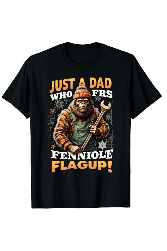 Vintage Just a Dad Who Can Fix Anything Funny Bigfoot Dad Graphic Black T-Shirt for Men and Women
