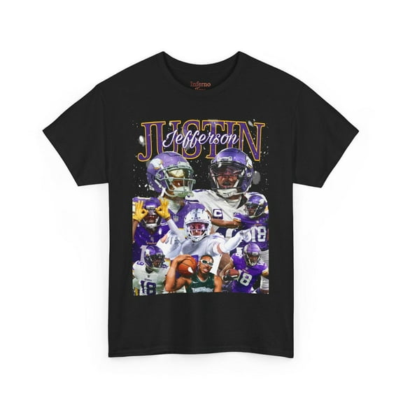 Vintage Justin Jefferson Graphic Tee Shirt,Black Color,Size M
