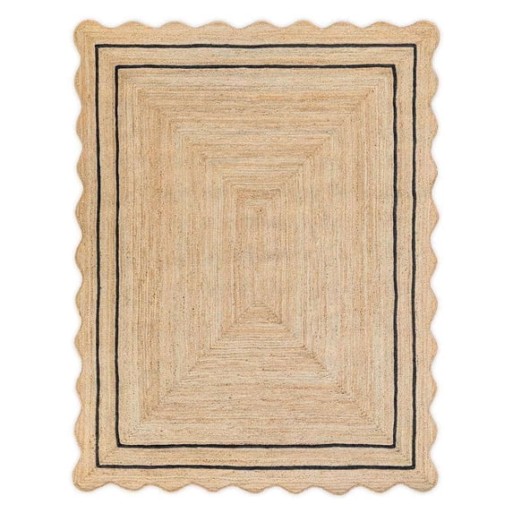 Vintage Jute Area Rug Decor Braided Rectangular Scalloped Vintage Carpet with Multi Border Black 2'6" x 10' BY KALVEERA