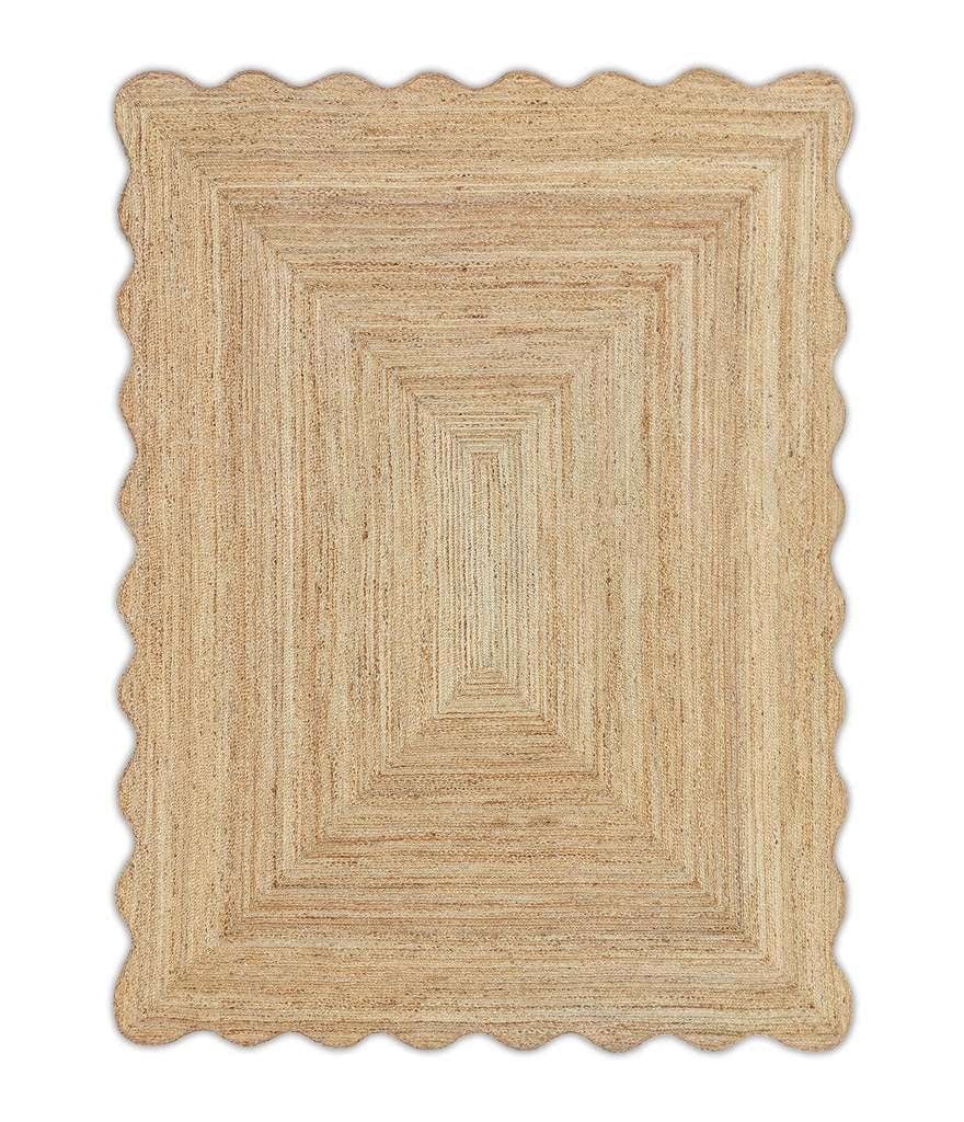 Vintage Jute Area Rug Decor Braided Rectangular Scalloped Vintage Carpet with Multi Border Natural 2' x 3' BY KALVEERA