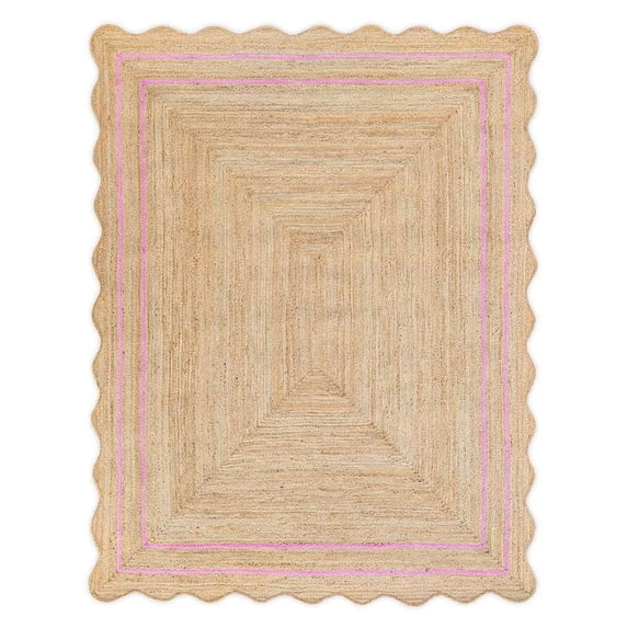 Vintage Jute Area Rug Decor Braided Rectangular Scalloped Vintage Carpet with Multi Border Pink 2' x 10' BY KALVEERA